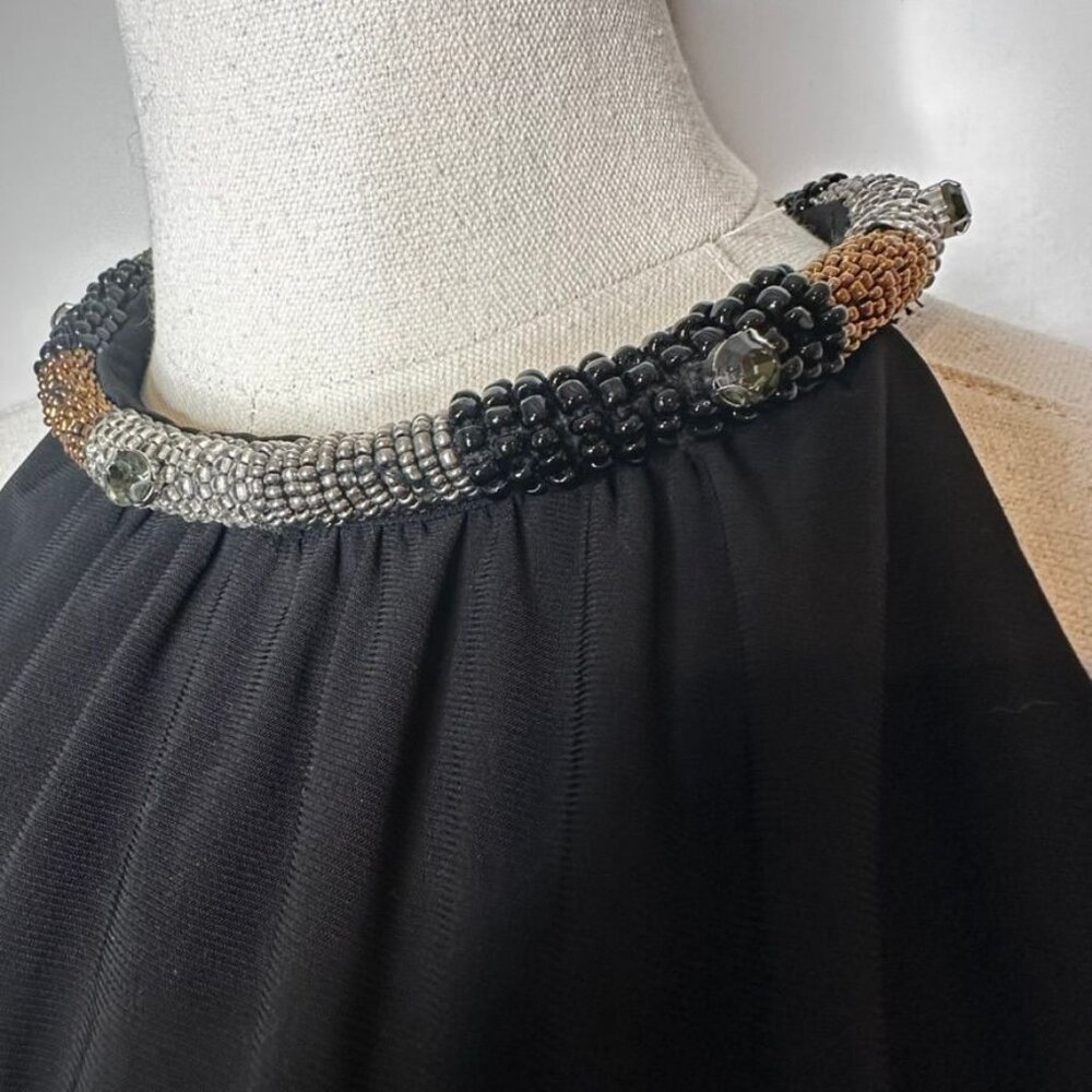 Coco Bianco Black Beaded Halter Top Womens S Glam Cocktail Formal Dressy Sexy